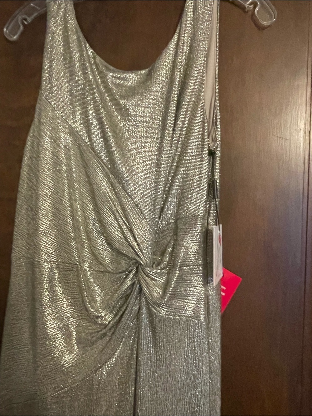 Calvin Klein Shimmer Knot-Front Asymmetrical Dress in gold